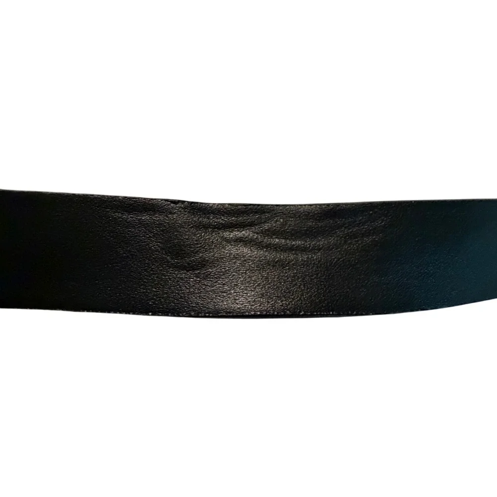 Target Black‎ Faux Leather Belt Double Interlocking Heart Silver Buckle Small